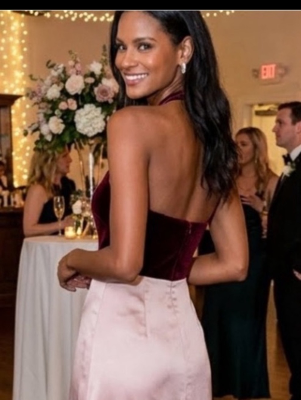 Lulu's Strapless Two-Tone Satin Gown in Wine and Blush - Picture 6 of 13